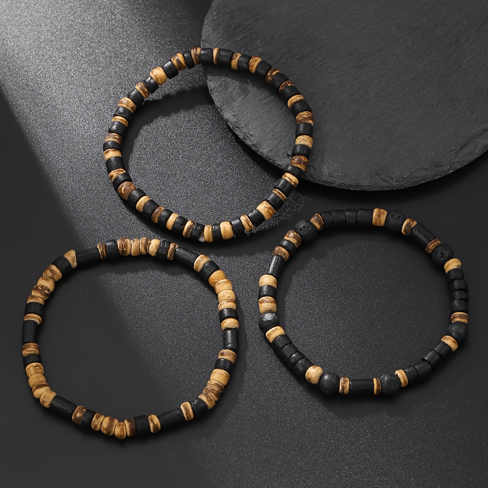 3pcs Ethnic Retro Wooden Bead Bracelet Set